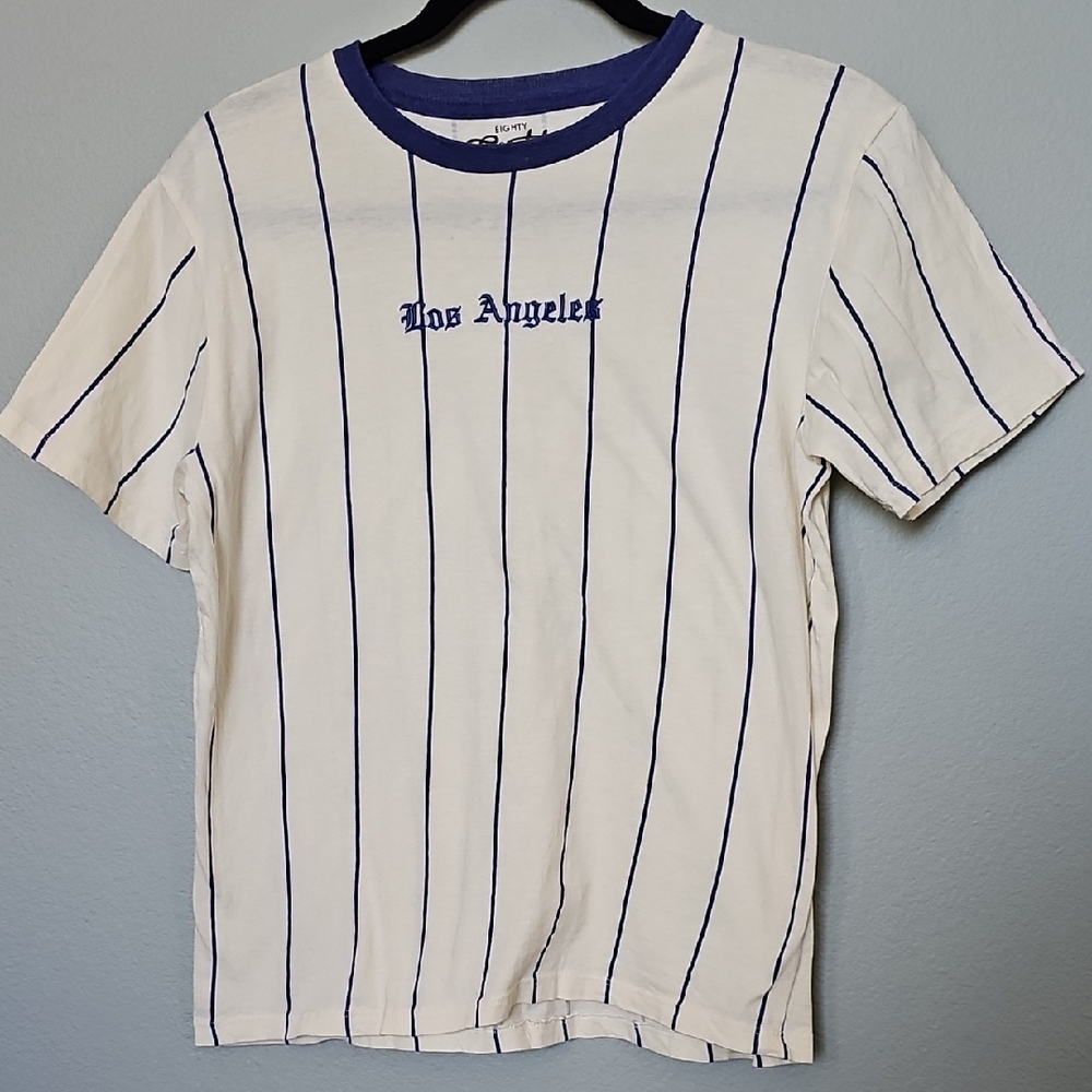 Eighty Eight Blue and White Stripe Los Angeles Graphic Ringer Tee Size 14